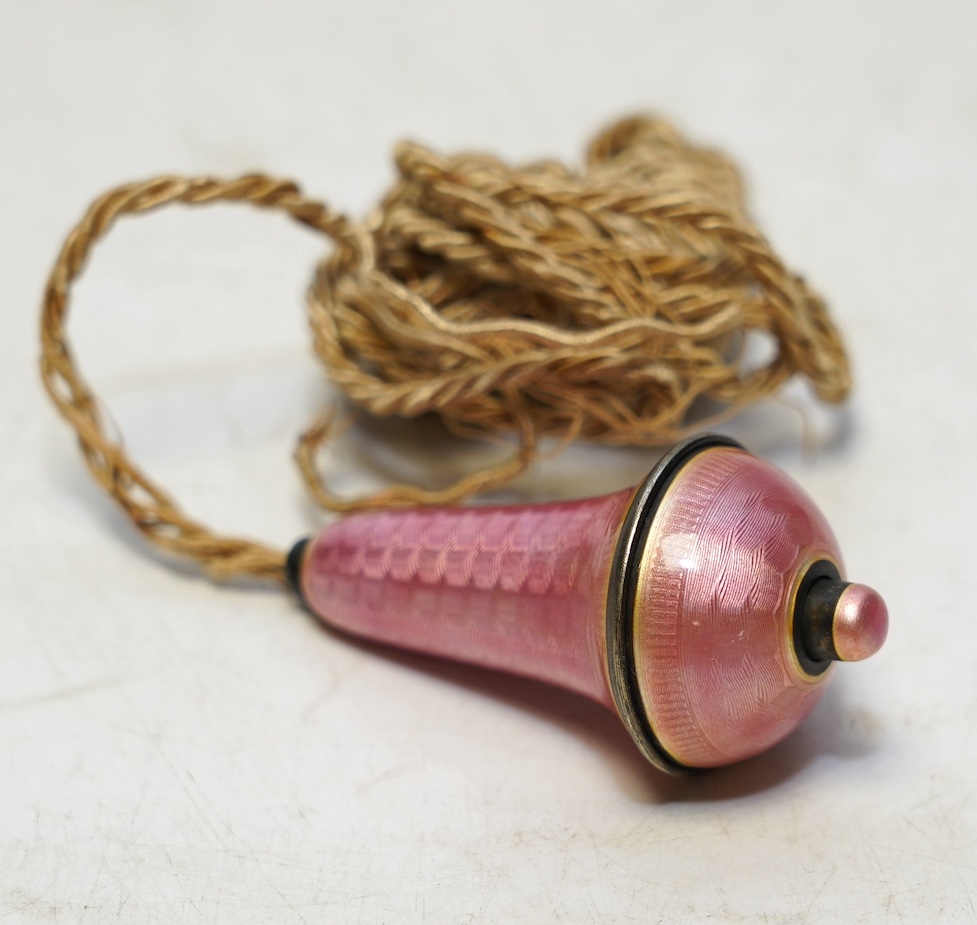 A George V silver and pink guilloche enamel bell push, London, 1919, 62mm. Condition - good